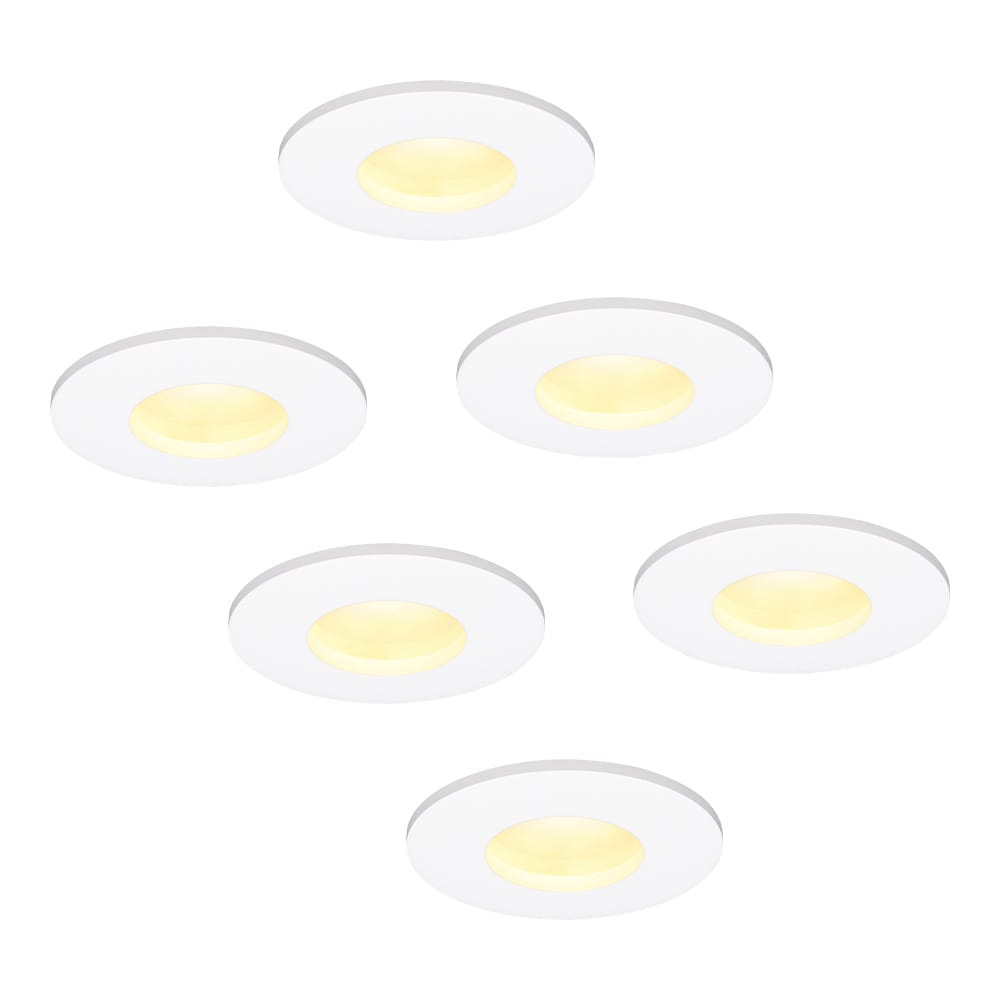 Set van 6 Barcelona - LED platte inbouwspots met lage inbouwdiepte 60mm - 3,8 Watt 270 Lumen - 2700K Warm wit - GU10 LED Module - Dimbaar - Rond - IP44 voor badkamer, buiten en binnen - Wit afbeelding
