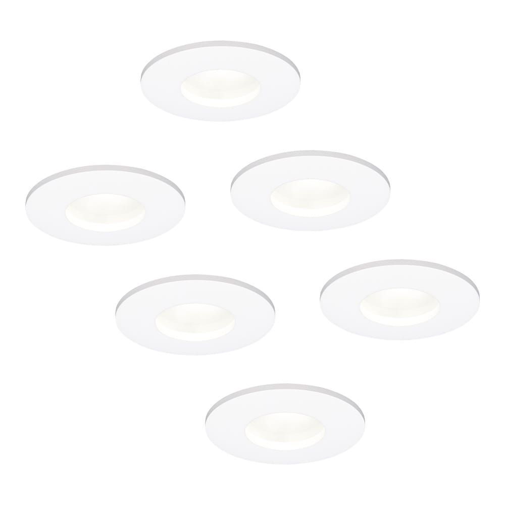 Set van 6 Barcelona - LED platte inbouwspots met lage inbouwdiepte 60mm - 3,8 Watt 270 Lumen - 6000K Daglicht wit - GU10 LED Module - Dimbaar - Rond - IP44 voor badkamer, buiten en binnen - Wit afbeelding
