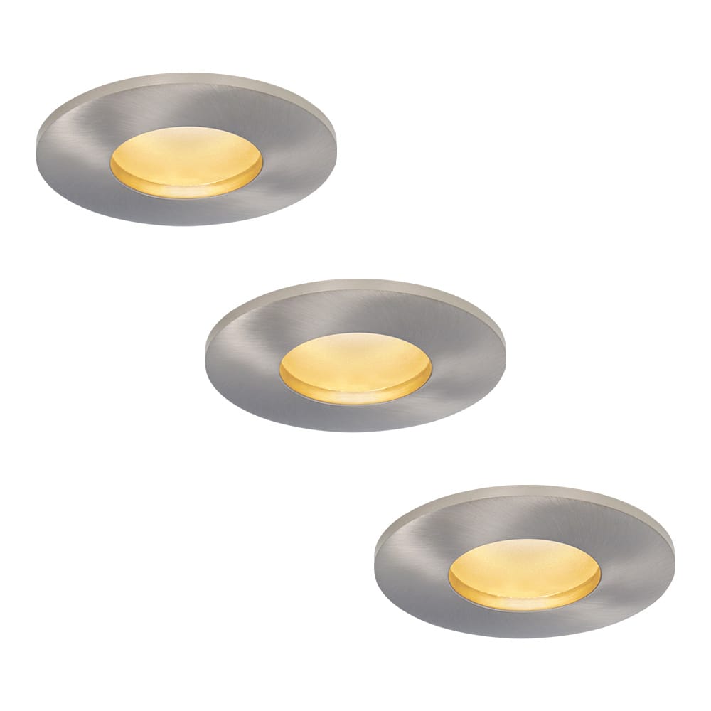 Set van 3 Vegas - LED platte inbouwspots met lage inbouwdiepte 60mm - 3,8 Watt 270 Lumen - 2700K Warm wit - GU10 LED Module - Dimbaar - Rond - IP44 voor badkamer, buiten en binnen - RVS afbeelding