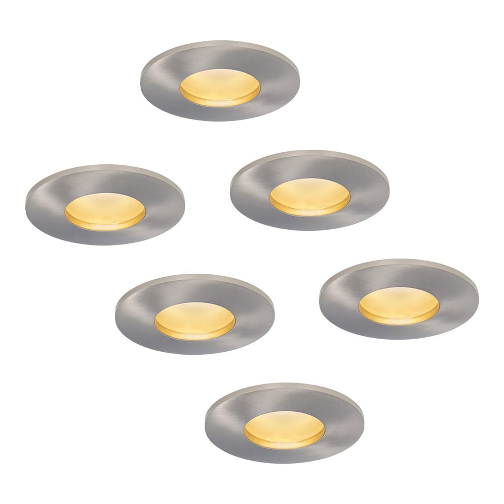 Set van 6 Vegas - LED platte inbouwspots met lage inbouwdiepte 60mm - 3,8 Watt 270 Lumen - 2700K Warm wit - GU10 LED Module - Dimbaar - Rond - IP44 voor badkamer, buiten en binnen - RVS afbeelding