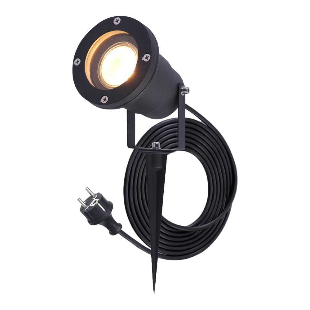 Sydney LED prikspot - GU10 4 Watt 345 lumen - Dimbaar - Kantelbaar - 2700K warm wit - IP65 Waterdicht - 1.5m kabel met EU-stekker - Zwart afbeelding