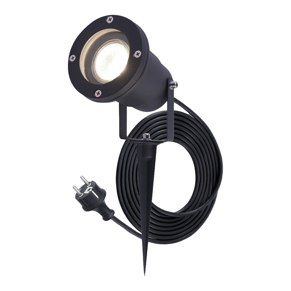 Sydney LED prikspot - GU10 5 Watt 400 lumen - Dimbaar - Kantelbaar - 4000K neutraal wit - IP65 waterdicht - 1.5m kabel met EU-stekker - Zwart afbeelding