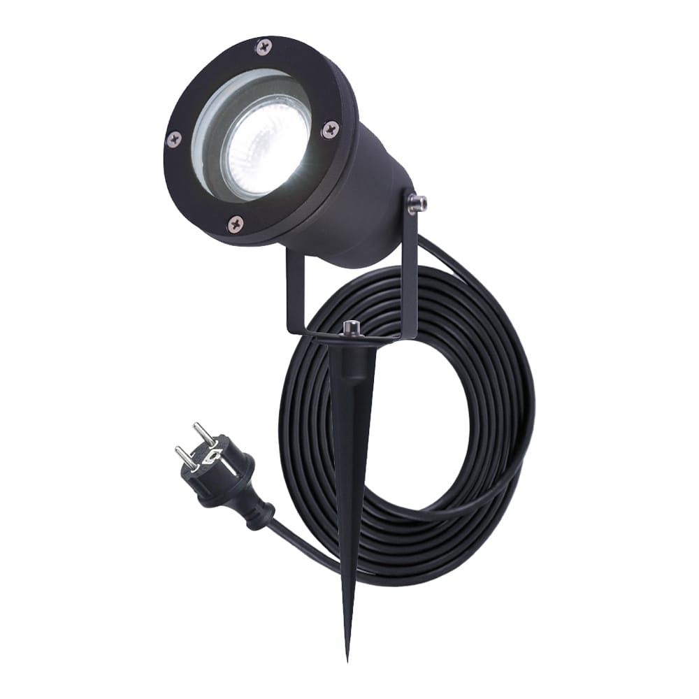 Sydney LED prikspot - GU10 5 Watt 400 lumen - Dimbaar - Kantelbaar - 6000K daglicht wit - IP65 waterdicht - 1.5m kabel met EU-stekker - Zwart afbeelding