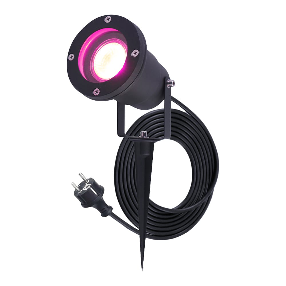 Sydney Smart prikspot RGBWW Wifi Bluetooth 5,5 Watt 400 lumen IP65 Waterdicht 1,5m netsnoer Bestuurbaar via app Google Home, Amazon Alexa en Siri Zwart Tuinspots