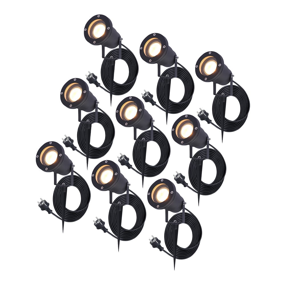 9x Sydney LED Prikspots - 1.5m kabel - 2700K - 4W 345lm - Kantelbaar - IP65 - Zwart afbeelding