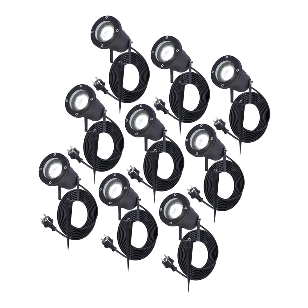 9x Sydney LED Prikspots - 1.5m kabel - 6000K - 5W 400lm - Kantelbaar - IP65 - Zwart afbeelding