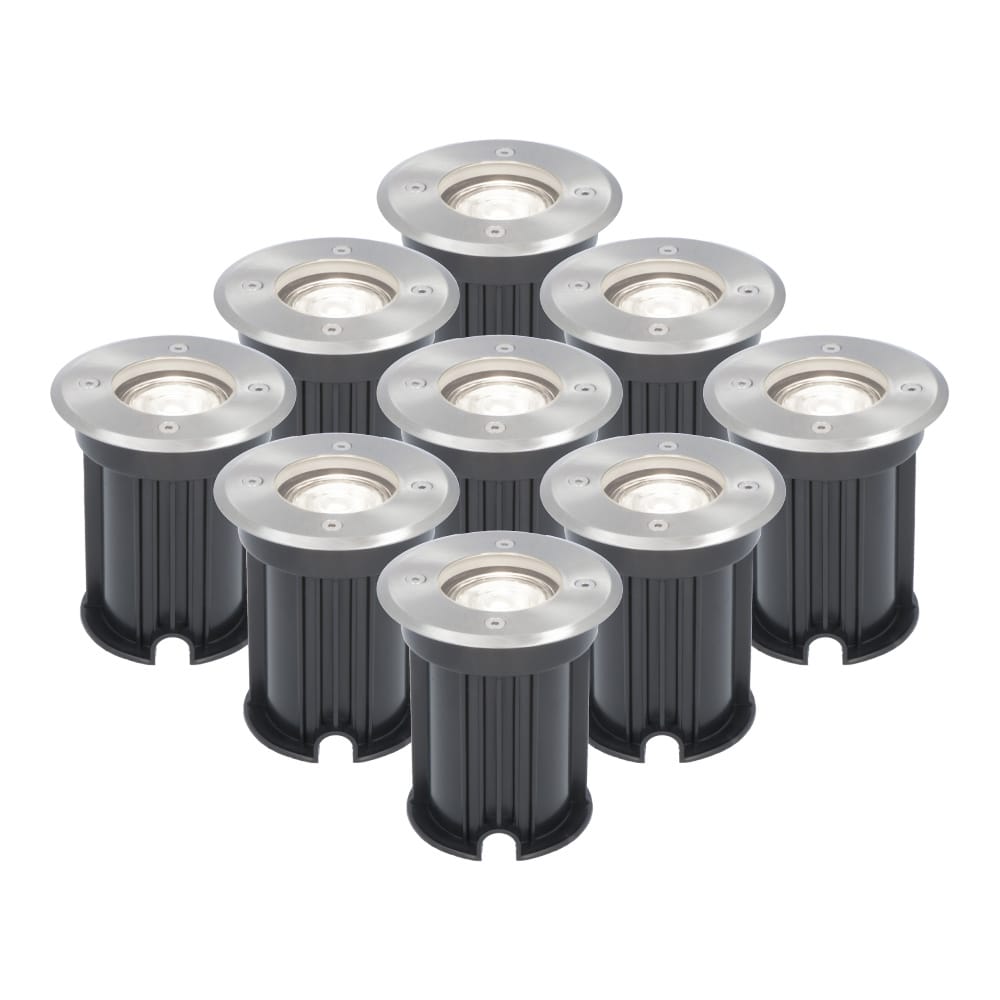 Set van 9 LED Grondspots buiten - Dimbaar - GU10 - 6000K daglicht wit - 5 Watt 400 lumen - Tuinspot - Oprit - RVS - IP65 waterdicht afbeelding
