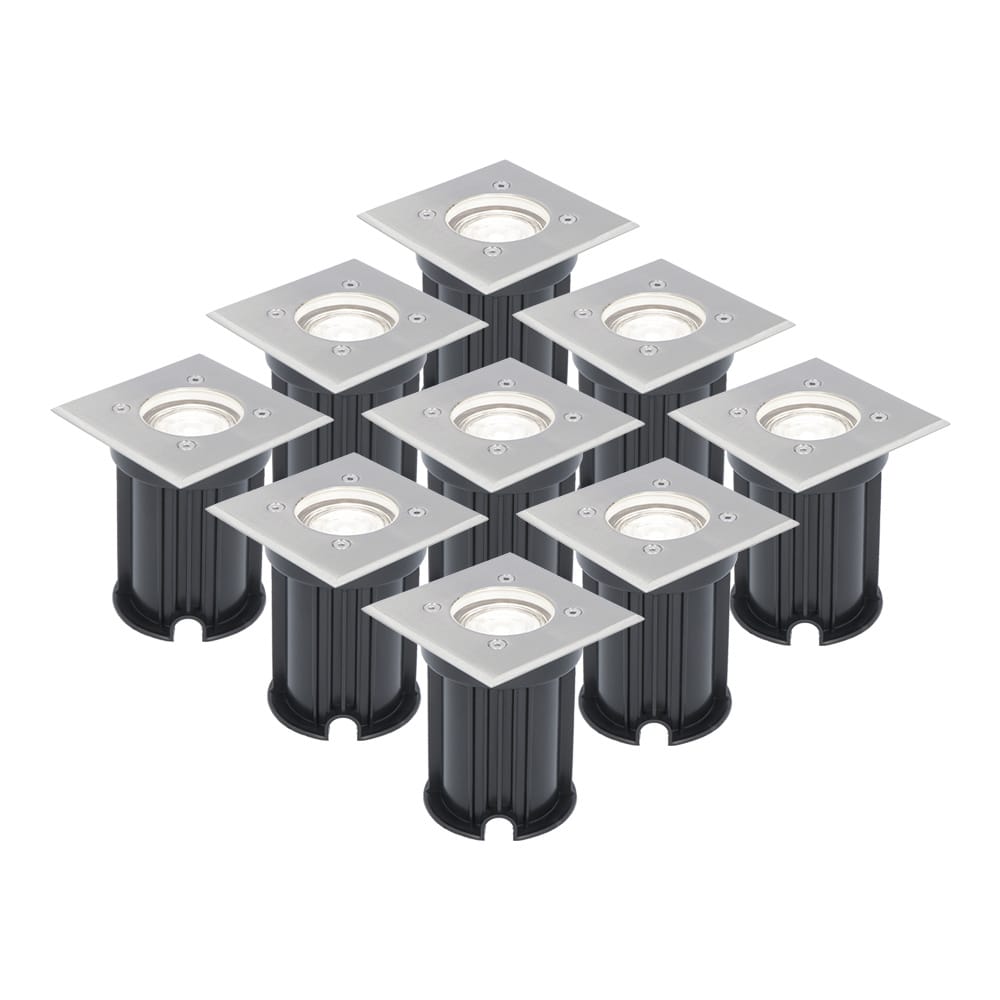 Set van 9 LED Grondspots vierkant buiten - Dimbaar - GU10 - 6000K daglicht wit - 5 Watt 400 lumen - Tuinspot - Oprit - RVS - IP65 afbeelding