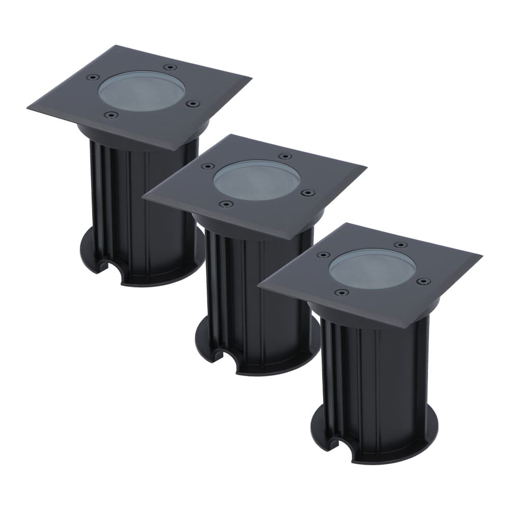 Set van 3 Ramsay LED Grondspots - Vierkant - Dimbaar - GU10 - Excl. Lichtbron - Tuinspot - Zwart - IP67 waterdicht - Overrijdbaar voor de Oprit, Tuin en Terras afbeelding 1