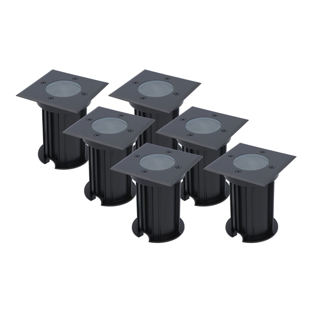Set van 6 Ramsay LED Grondspots - Vierkant - Dimbaar - GU10 - Excl. Lichtbron - Tuinspot - Zwart - IP67 waterdicht - Overrijdbaar voor de Oprit, Tuin en Terras afbeelding