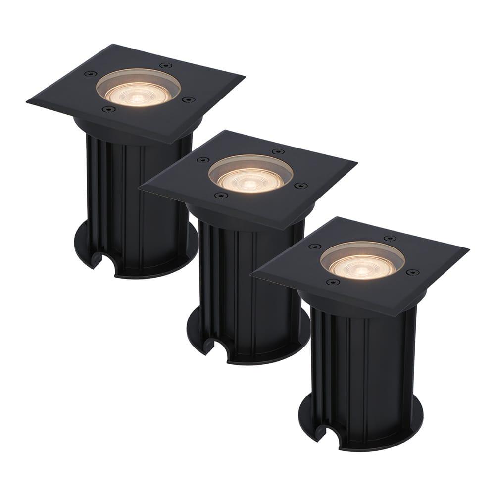 Set van 3 Ramsay LED Grondspots vierkant - Dimbaar - GU10 - 2700K warm wit - 4 Watt 345 lumen - Tuinspot - Zwart - IP67 waterdicht - Overrijdbaar voor de Oprit, Tuin en Terras afbeelding