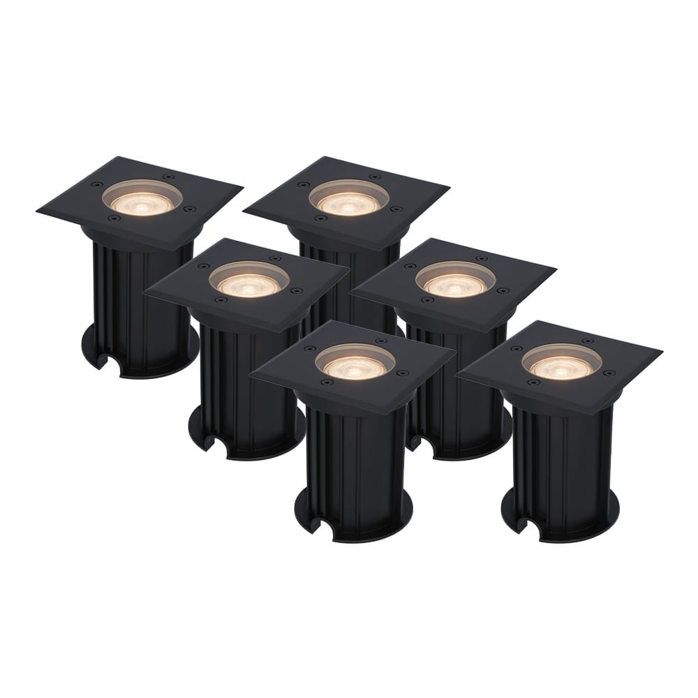 Set van 6 Ramsay LED Grondspots vierkant - Dimbaar - GU10 - 2700K warm wit - 4 Watt 345 lumen - Tuinspot - Zwart - IP67 waterdicht - Overrijdbaar voor de Oprit, Tuin en Terras afbeelding