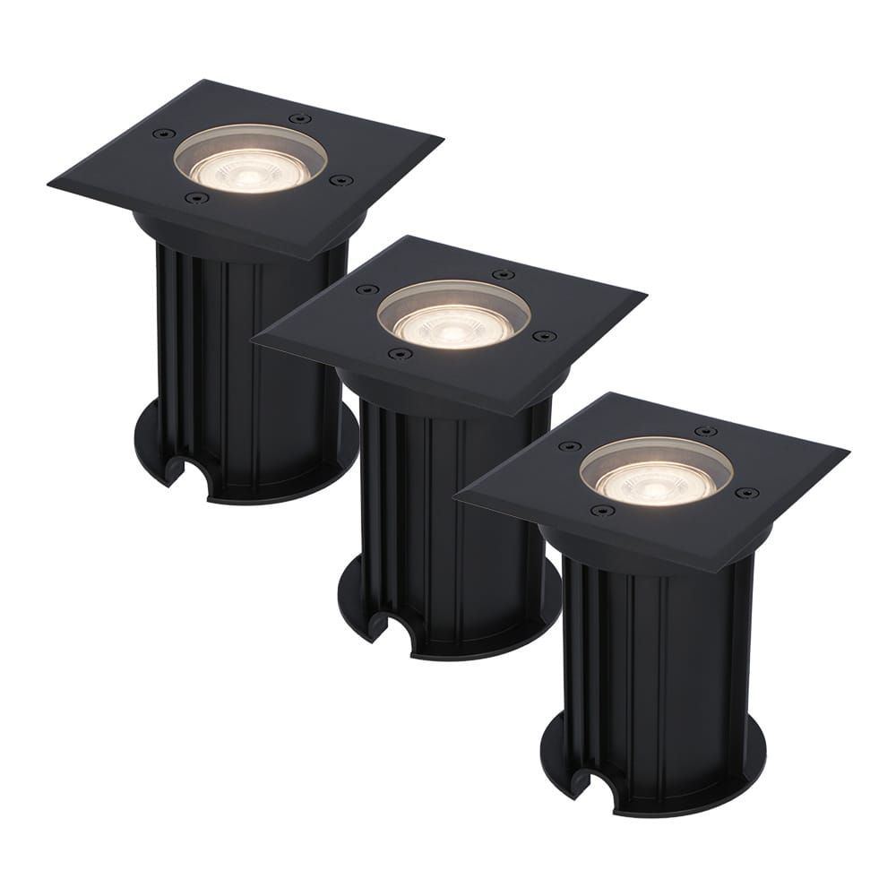 Set van 3 Ramsay LED Grondspots - Vierkant - Dimbaar - GU10 - 4000K neutraal wit - 5 Watt 400 lumen - Tuinspot - Zwart - IP67 waterdicht - Overrijdbaar voor de Oprit, Tuin en Terras afbeelding