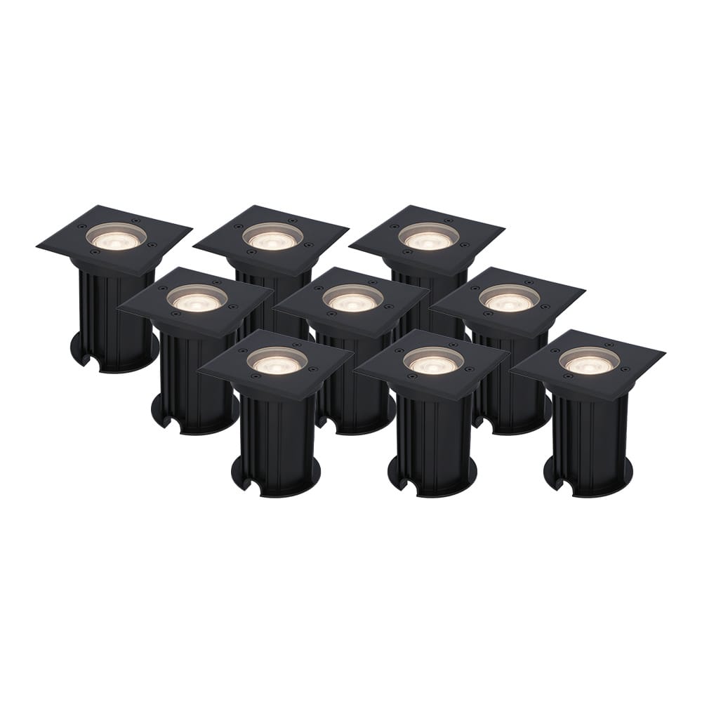 Set van 9 Ramsay LED Grondspots - Vierkant - Dimbaar - GU10 - 4000K neutraal wit - 5 Watt 400 lumen - Tuinspot - Zwart - IP67 waterdicht - Overrijdbaar voor de Oprit, Tuin en Terras afbeelding