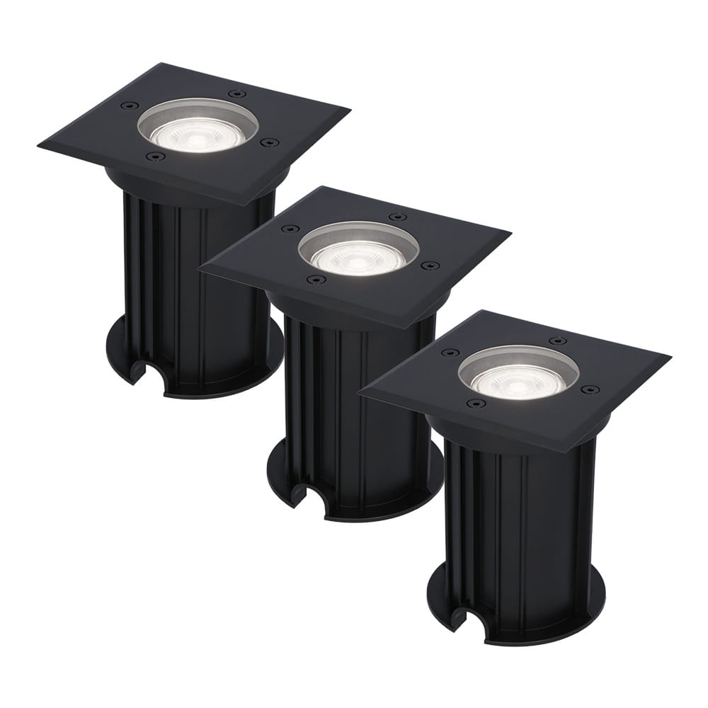 Set van 3 Ramsay LED Grondspots Vierkant - Dimbaar - GU10 - 6000K daglicht wit - 5 Watt 400 lumen - Tuinspot - Zwart - IP67 waterdicht - Overrijdbaar voor de Oprit, Tuin en Terras afbeelding