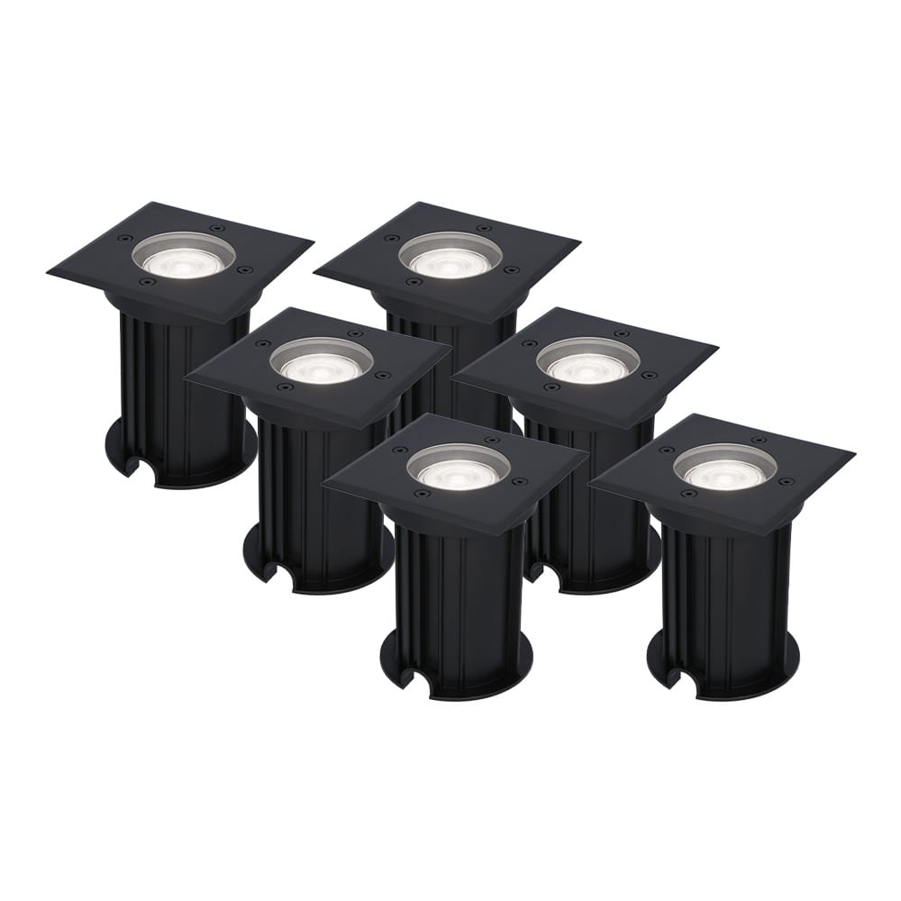 Set van 6 Ramsay LED Grondspots Vierkant - Dimbaar - GU10 - 6000K daglicht wit - 5 Watt 400 lumen - Tuinspot - Zwart - IP67 waterdicht - Overrijdbaar voor de Oprit, Tuin en Terras afbeelding