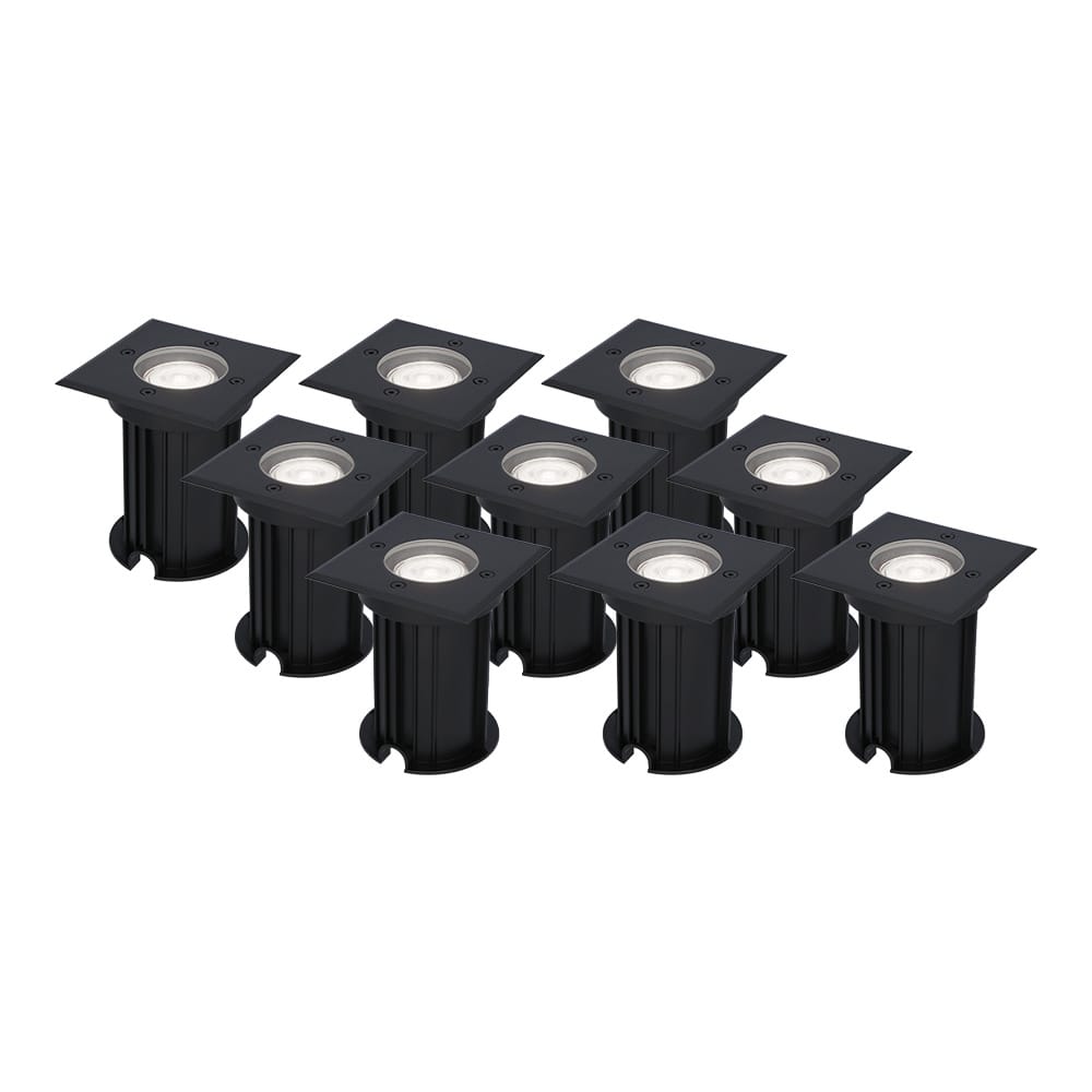 Set van 9 Ramsay LED Grondspots Vierkant - Dimbaar - GU10 - 6000K daglicht wit - 5 Watt 400 lumen - Tuinspot - Zwart - IP67 waterdicht - Overrijdbaar voor de Oprit, Tuin en Terras afbeelding