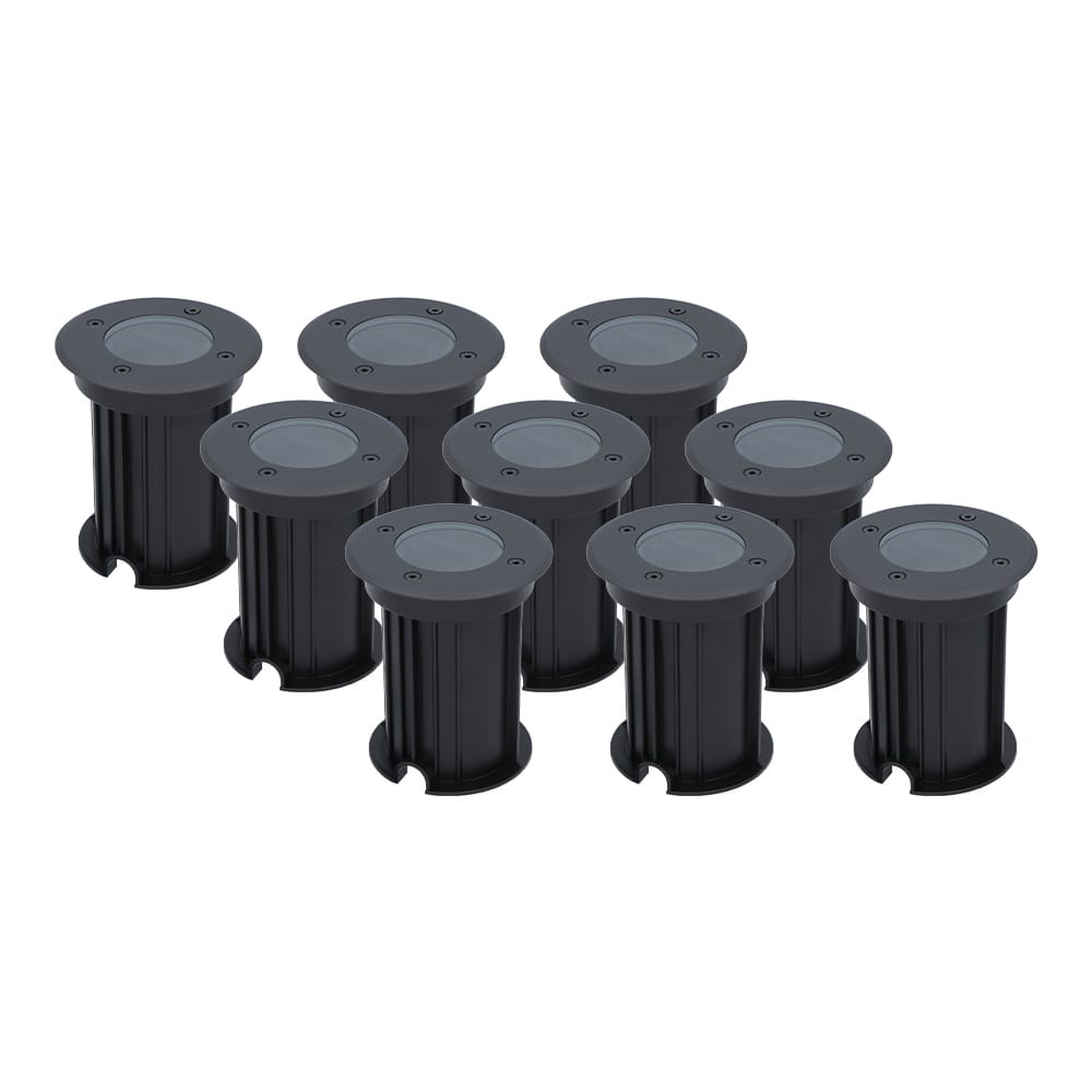Set van 9 Maisy LED Grondspots Rond - Dimbaar - GU10 fitting - Rond - Ø12cm - Tuinspot - Oprit - Zwart - IP67 waterdicht afbeelding