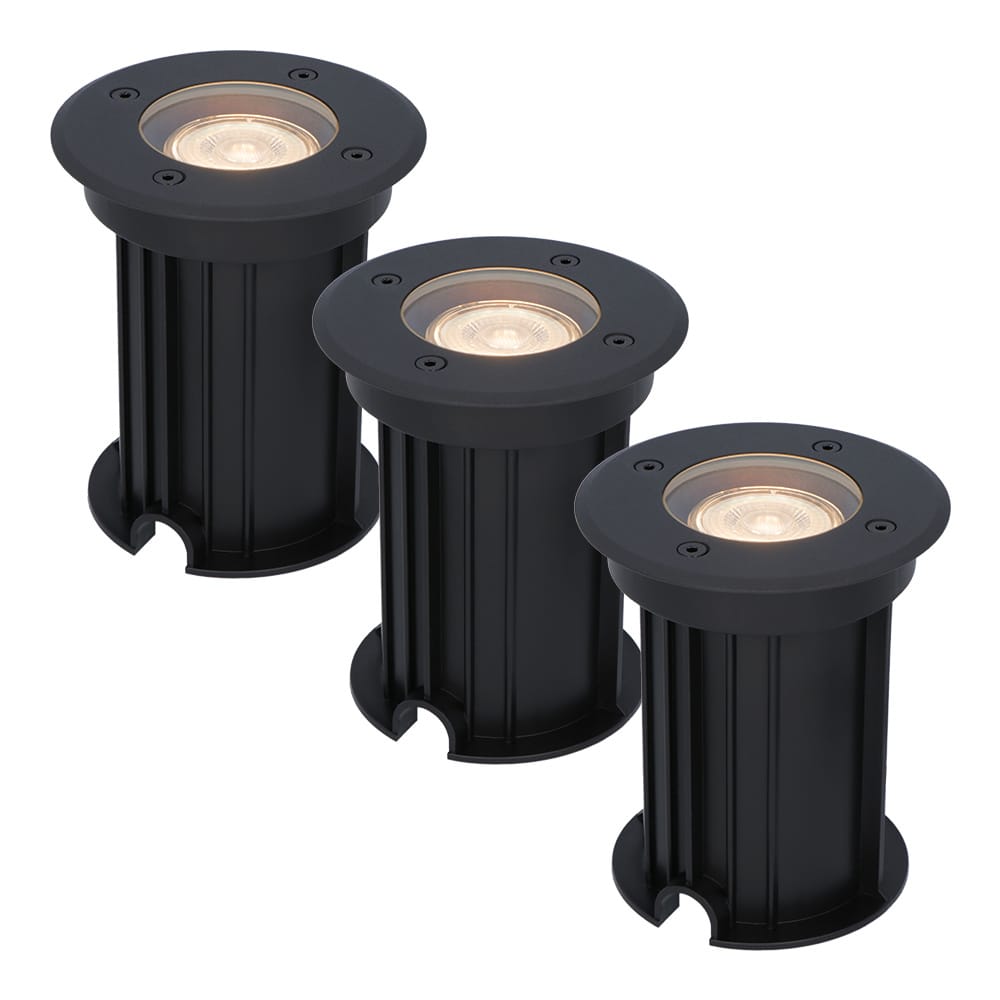 Set van 3 Maisy LED Grondspots Rond - Dimbaar - GU10 - 2700K warm wit - 4 Watt 345 lumen - Rond - Ø12cm - Tuinspot - Oprit - Zwart - IP67 waterdicht afbeelding
