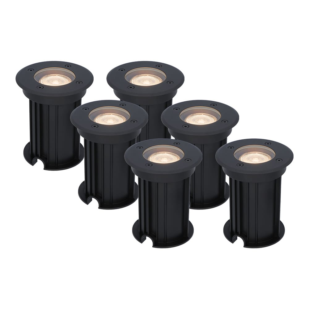 Set van 6 Maisy LED Grondspots Rond - Dimbaar - GU10 - 2700K warm wit - 4 Watt 345 lumen - Rond - Ø12cm - Tuinspot - Oprit - Zwart - IP67 waterdicht afbeelding