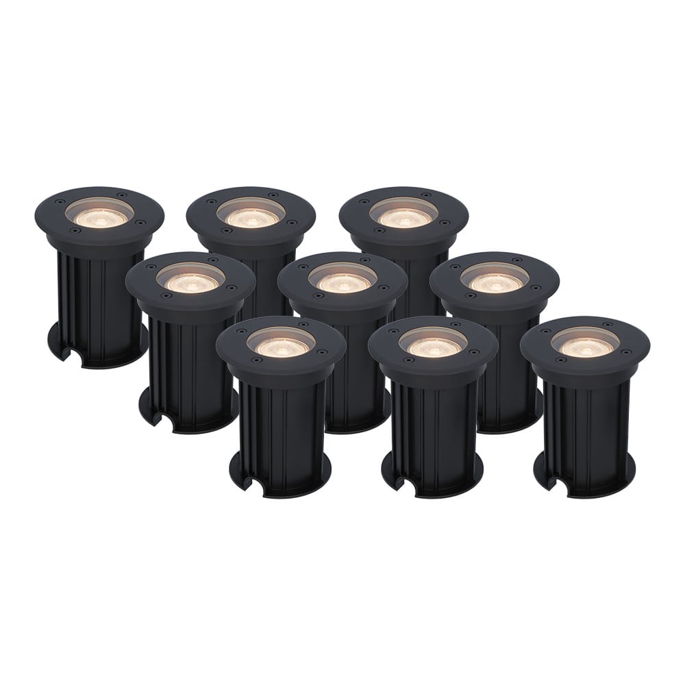 Set van 9 Maisy LED Grondspots Rond - Dimbaar - GU10 - 2700K warm wit - 4 Watt 345 lumen - Rond - Ø12cm - Tuinspot - Oprit - Zwart - IP67 waterdicht afbeelding