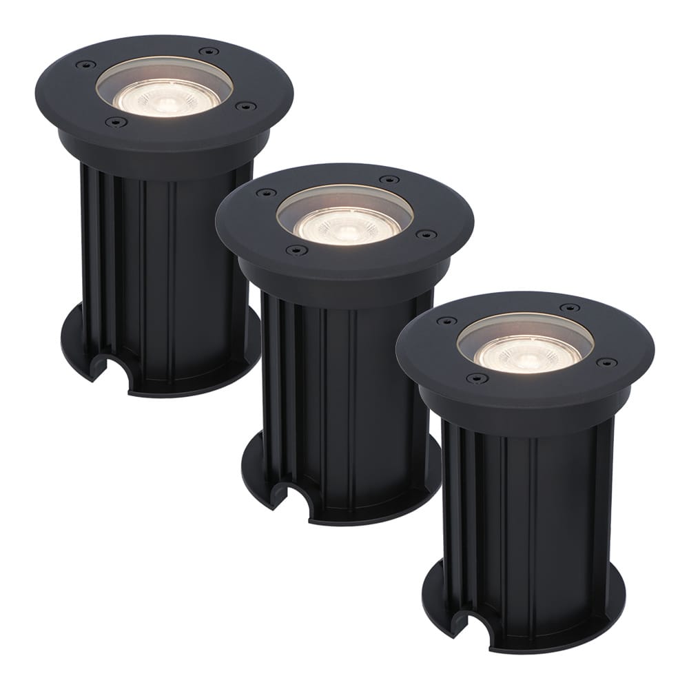 Set van 3 Maisy LED Grondspots Rond - Dimbaar - GU10 - 4000K neutraal wit - 5 Watt 400 lumen - Rond - Ø12cm - Tuinspot - Oprit - Zwart - IP67 waterdicht afbeelding
