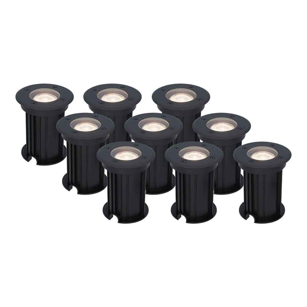Set van 9 Maisy LED Grondspots Rond - Dimbaar - GU10 - 4000K neutraal wit - 5 Watt 400 lumen - Rond - Ø12cm - Tuinspot - Oprit - Zwart - IP67 waterdicht afbeelding