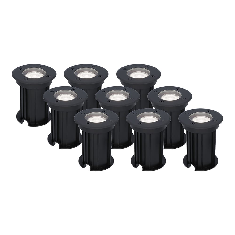 Set van 9 Maisy LED Grondspots Rond - Dimbaar - GU10 - 6000K daglicht wit - 5 Watt 400 lumen - Rond - Ø12cm - Tuinspot - Oprit - Zwart - IP67 waterdicht afbeelding