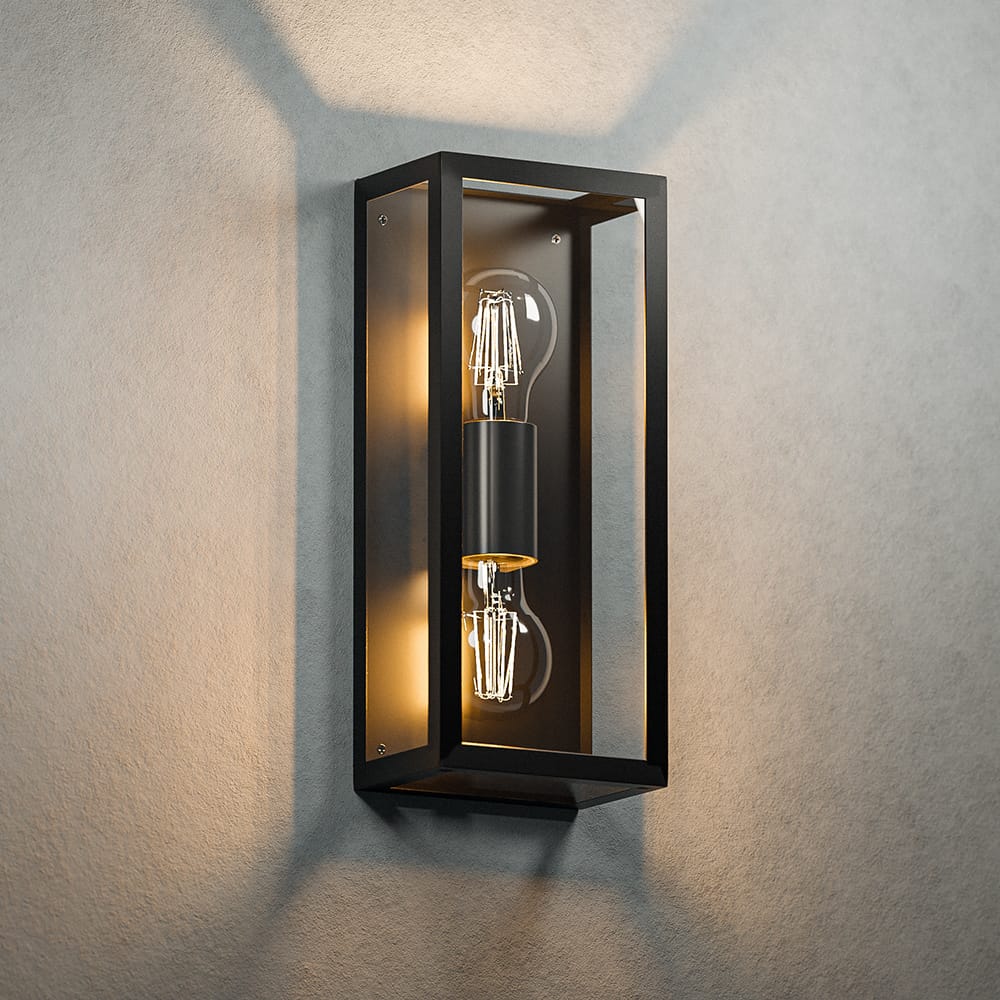 Alma Smart Wandlamp LED - Wifi + Bluetooth - 14 Watt 1612lm - Dimbaar - 1800K-6500K - 2x E27 A60 Filament lichtbron - IP44 Waterdicht - Up Down lamp - Zwart - Google Home, Amazon Alexa en Siri afbeelding
