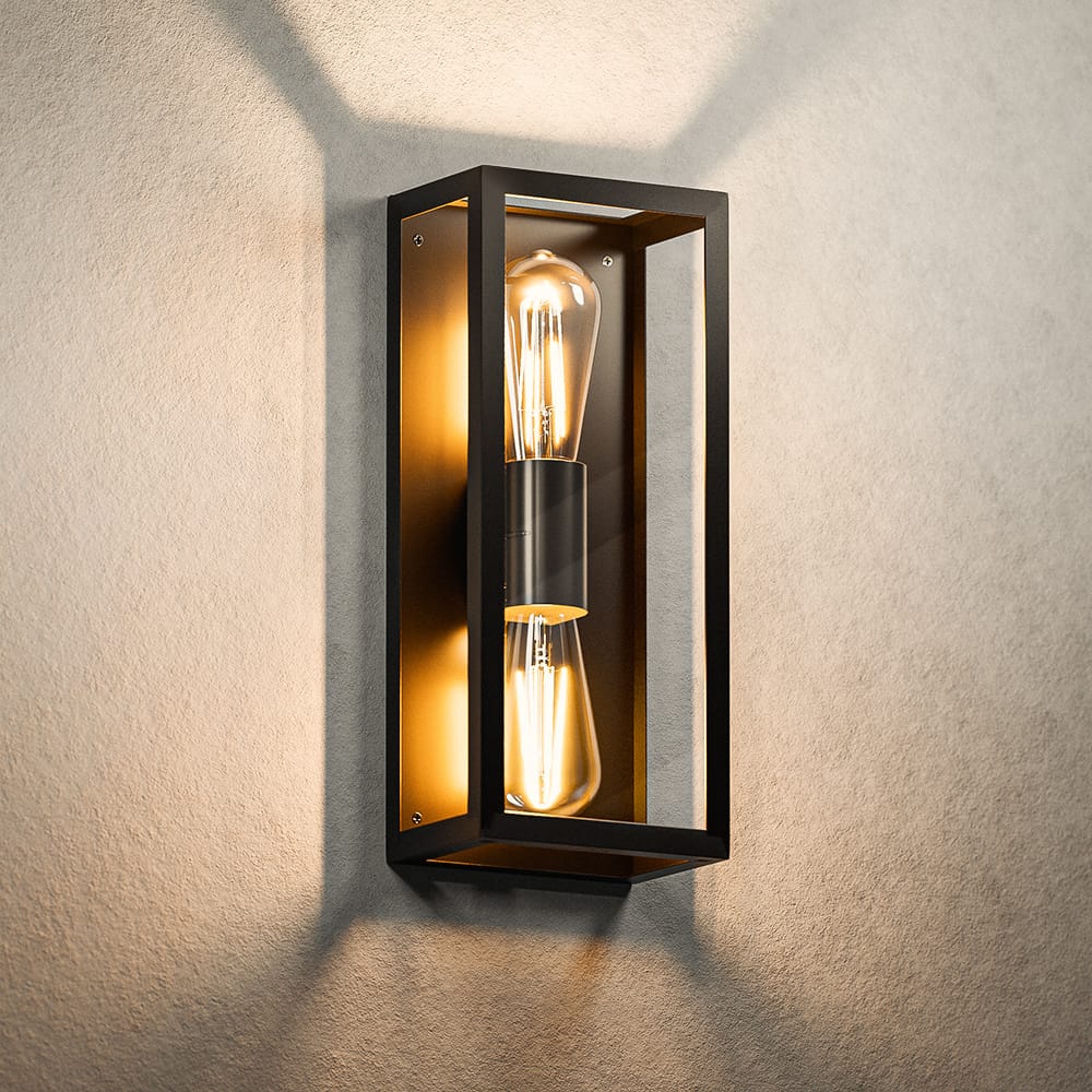 Alma Smart Wandlamp LED - Wifi + Bluetooth - 14 Watt 1612lm - Dimbaar - 1800K-6500K - 2x E27 ST64 Filament lichtbron - IP44 Waterdicht - Up Down lamp - Zwart - Google Home, Amazon Alexa en Siri afbeelding