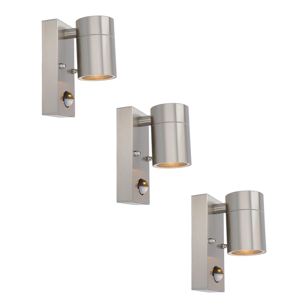 Set van 3 Mason Wandlampen - 2700K Warm Wit - Bewegingssensor en Schemerschakelaar - RVS - IP44 Waterdicht - Wandspot voor binnen en buiten afbeelding