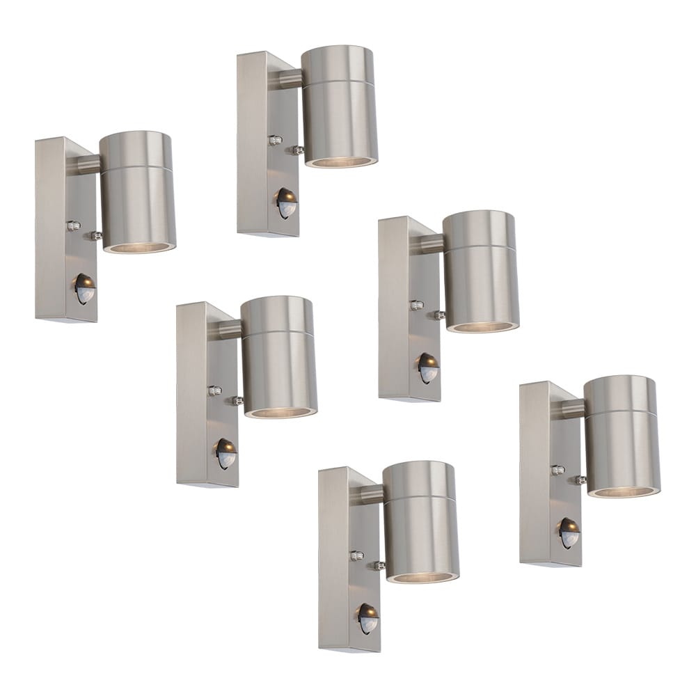 Set van 6 Mason Wandlampen - 4000K neutraal wit - Bewegingssensor en Schemerschakelaar - RVS - IP44 Waterdicht - Wandspot voor binnen en buiten afbeelding