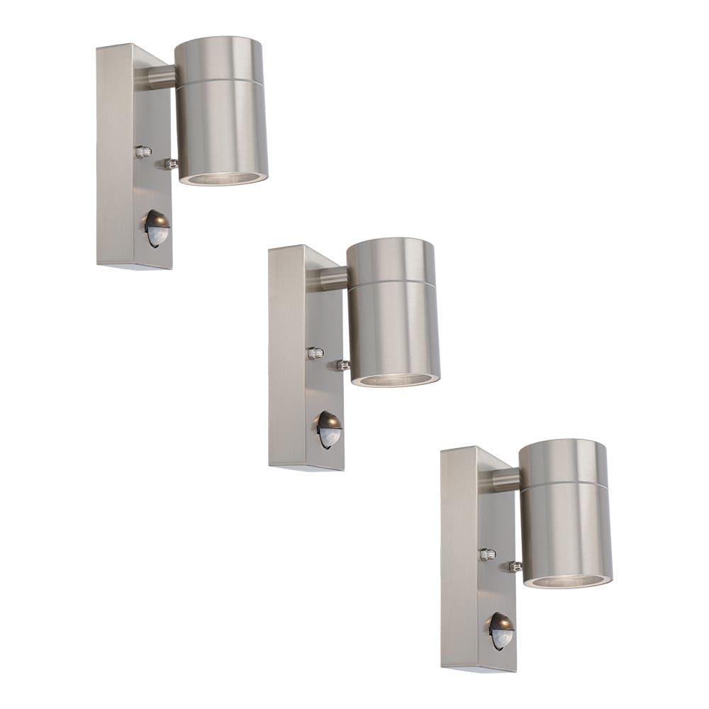 Set van 3 Mason Wandlampen - 6000K Daglicht Wit - Bewegingssensor en Schemerschakelaar - RVS - IP44 Waterdicht - Wandspot voor binnen en buiten afbeelding