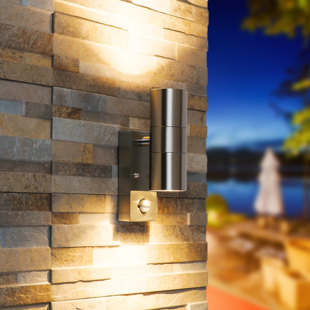 Jasmin wandlamp - RVS - 2700K Warm wit - Bewegingsmelder en schemerschakelaar - IP44 spatwaterdicht - Up & Downlight voor buiten afbeelding