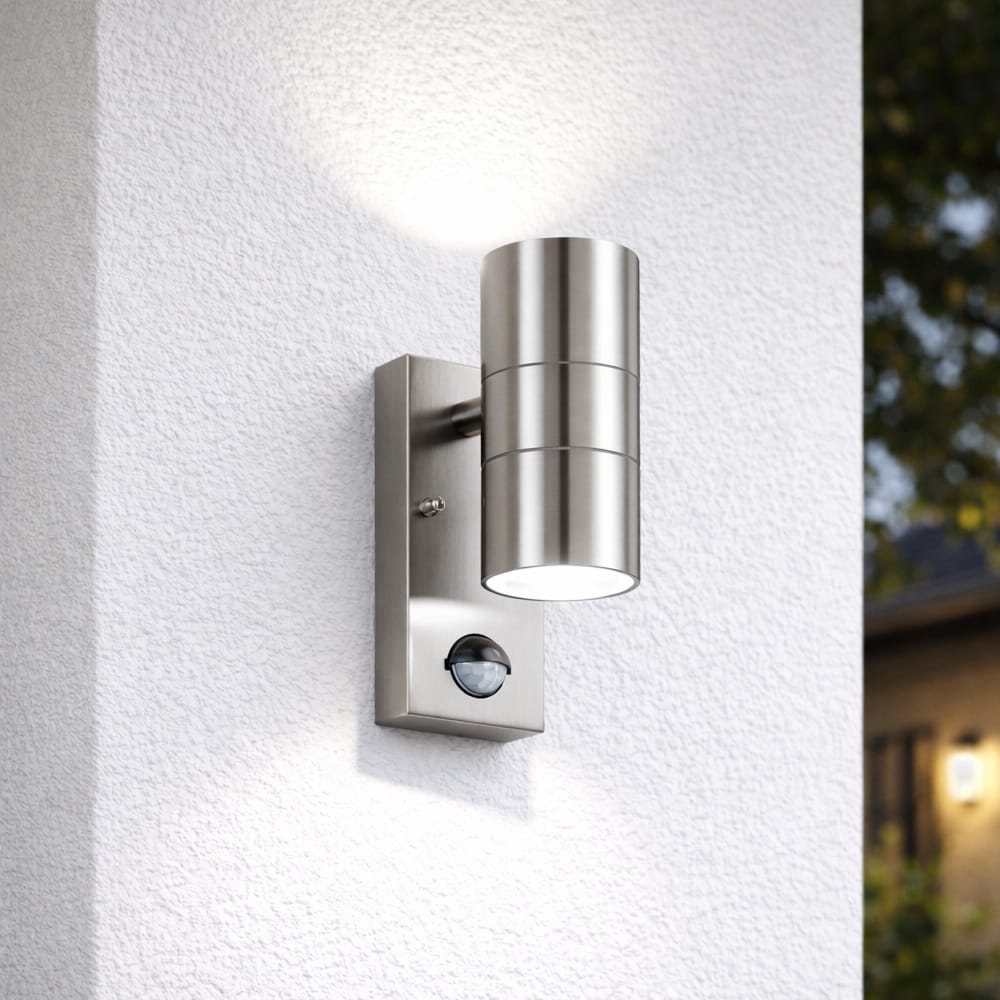 HOFTRONIC™ Jasmin wandlamp - RVS - 4000K Neutraal wit - Bewegingsmelder en schemerschakelaar - IP44 spatwaterdicht - Up & Downlight voor buiten