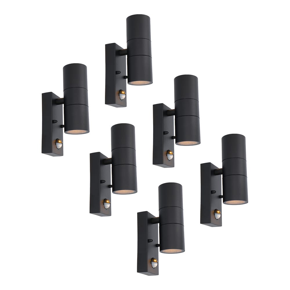 Set van 6 Blenda Wandlamp Zwart - 2700K Warm Wit - 8 watt 690 lumen - Bewegingssensor en Schemerschakelaar - IP44 Waterdicht - Up & Downlight voor buiten afbeelding