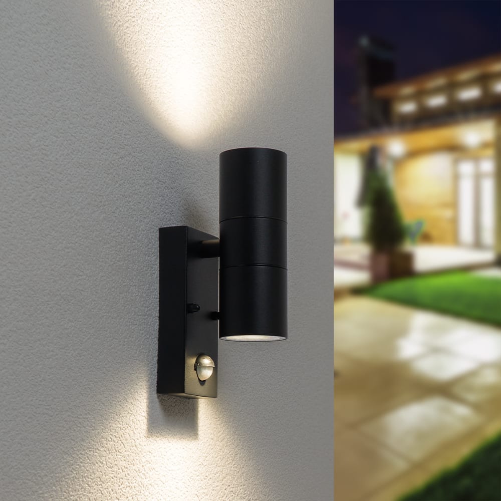 Blenda wandlamp - 4000K neutraal wit - Bewegingsmelder en schemerschakelaar - Zwart - IP44 spatwaterdicht - Up & Downlight voor buiten afbeelding