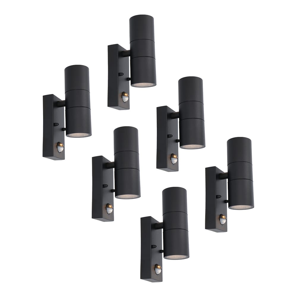 Set van 6 Blenda Wandlamp Zwart - 4000K neutraal wit - 10 Watt 800 lumen - Bewegingssensor en Schemerschakelaar - IP44 Waterdicht - Up & Downlight voor buiten afbeelding