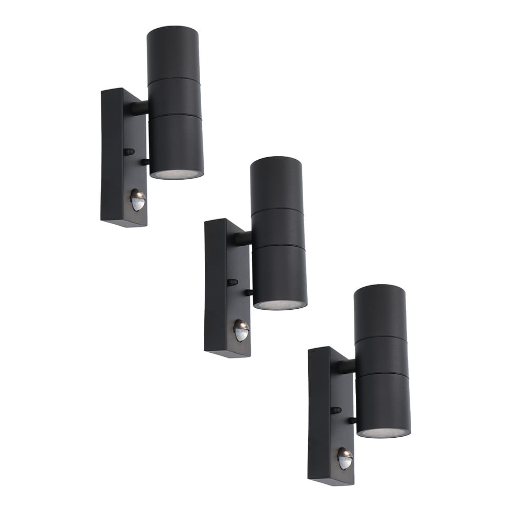 Set van 3 Blenda Wandlamp Zwart - 6000K daglicht Wit - 10 Watt 800 lumen - Bewegingssensor en Schemerschakelaar - IP44 Waterdicht - Up & Downlight voor buiten afbeelding