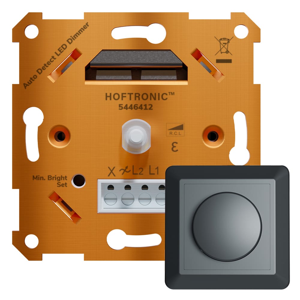LED Dimmer Inbouw - 3-400 Watt - Geschikt voor fase aan- en afsnijding - Incl. zwart frame en druk/draaiknop - Auto detectie - Min/Max. Instelbaar afbeelding