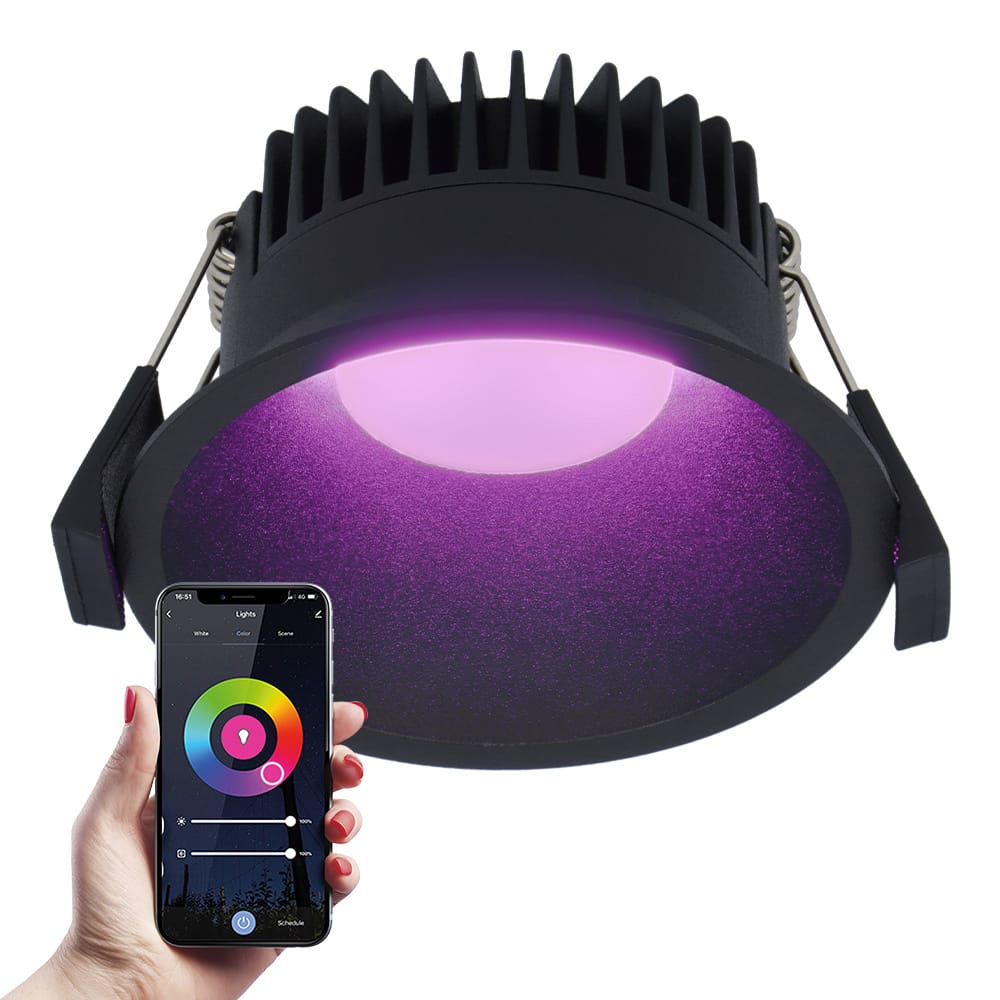 Finn smart inbouwspot - IP44 waterdicht - 10 Watt 630lm - Wifi + Bluetooth - RGBWW - Google Home, Amazon Alexa en Siri - Zwart - Voor binnen, buiten en badkamer afbeelding