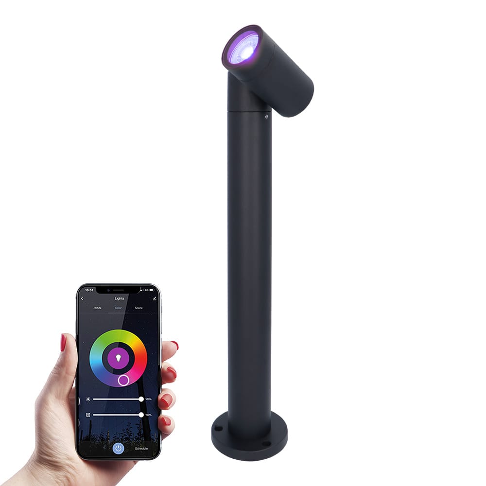 Amy smart sokkellamp - 45cm - RGBWW - WiFi & Bluetooth - 5,5 Watt 400 lumen - Google Home, Amazon Alexa en Siri - Bestuurbaar via App - IP65 waterdicht - Zwart - Tuinlantaarn afbeelding