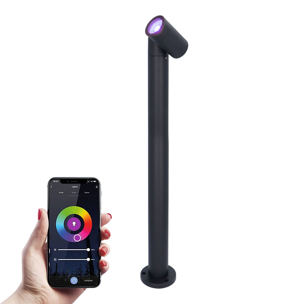 Amy smart sokkellamp - 60cm - RGBWW - WiFi & Bluetooth - 5,5 Watt 400 lumen - Google Home, Amazon Alexa en Siri - Bestuurbaar via App - IP65 waterdicht - Zwart - Tuinlantaarn afbeelding
