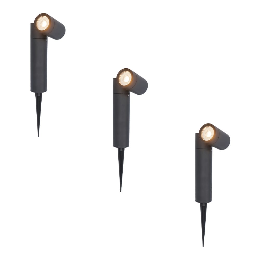 HOFTRONIC™ 3x Pinero dimbare LED prikspots - GU10 2700K warm wit - Kantelbaar - Tuinspot - Pinspot - IP65 voor buiten - Zwart