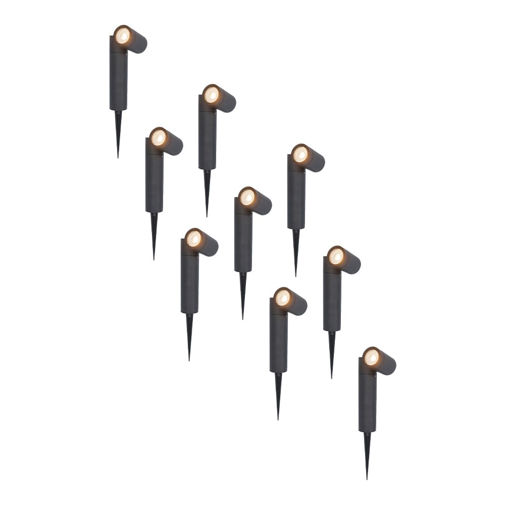 Set van 9 Pinero LED prikspots - GU10 4 Watt 345 lumen - Dimbaar - Kantelbaar - 2700K warm wit - IP65 Waterdicht - Zwart - Tuinspots afbeelding