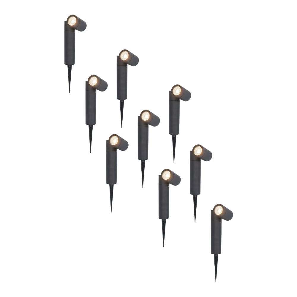 Set van 9 Pinero LED prikspots - GU10 5 Watt 400 lumen - Dimbaar - Kantelbaar - 4000K neutraal wit - IP65 waterdicht - Zwart - Tuinspot afbeelding