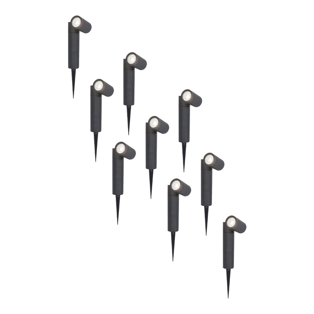 Set van 9 Pinero LED prikspots - GU10 5 Watt 400 lumen - Dimbaar - Kantelbaar - 6000K daglicht wit - IP65 waterdicht - Zwart - Tuinspot afbeelding