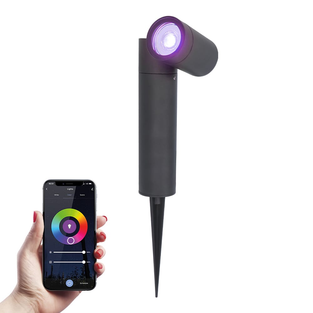 Pinero - Smart LED Prikspot - IP65 waterdicht - 5,5 Watt 345 Lumen - RGBWW - GU10 - Wifi + Bluetooth - IP65 Waterdicht - Bestuurbaar via app - Google Home, Amazon Alexa en Siri - Zwart - Tuinspots afbeelding