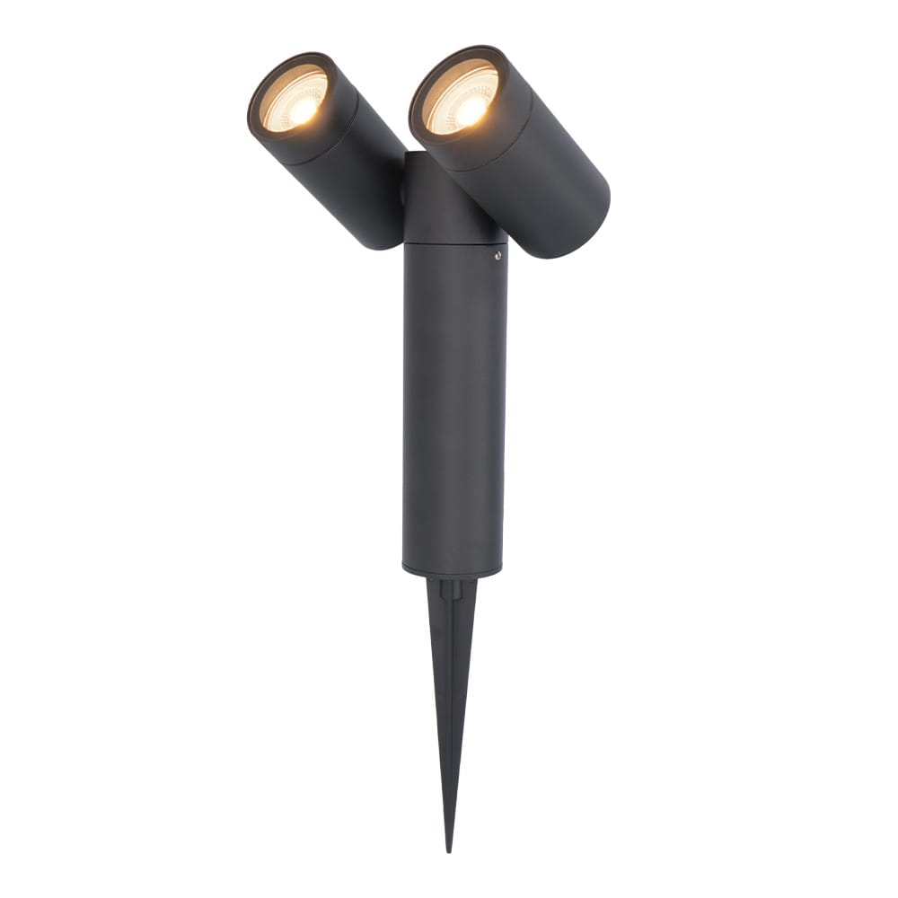 Pinero Dubbel LED prikspot - GU10 8 watt 345 lumen - Dimbaar - Kantelbaar - 2700K warm wit - IP65 Waterdicht - Zwart afbeelding
