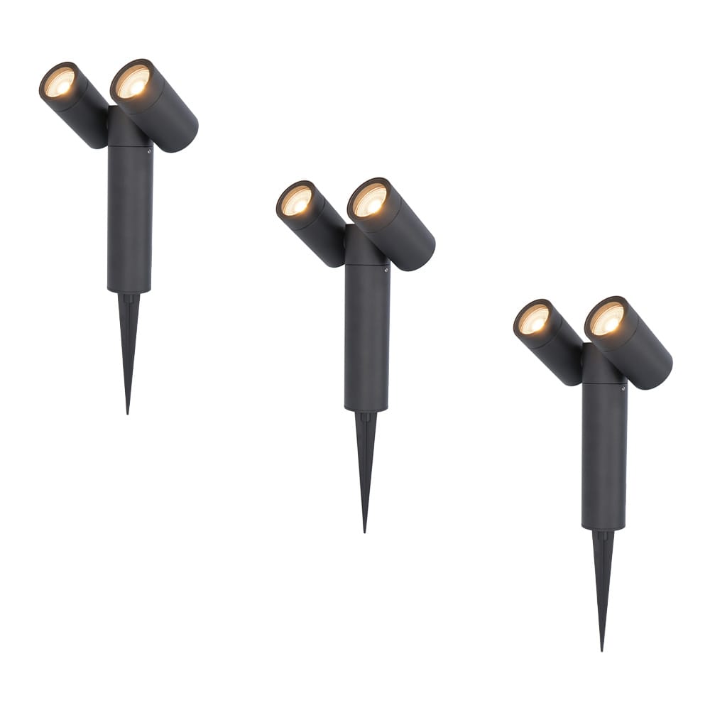 Set van 3 Pinero Dubbel LED prikspots - GU10 8 watt 345 lumen - Dimbaar - Kantelbaar - 2700K warm wit - IP65 Waterdicht - Zwart afbeelding